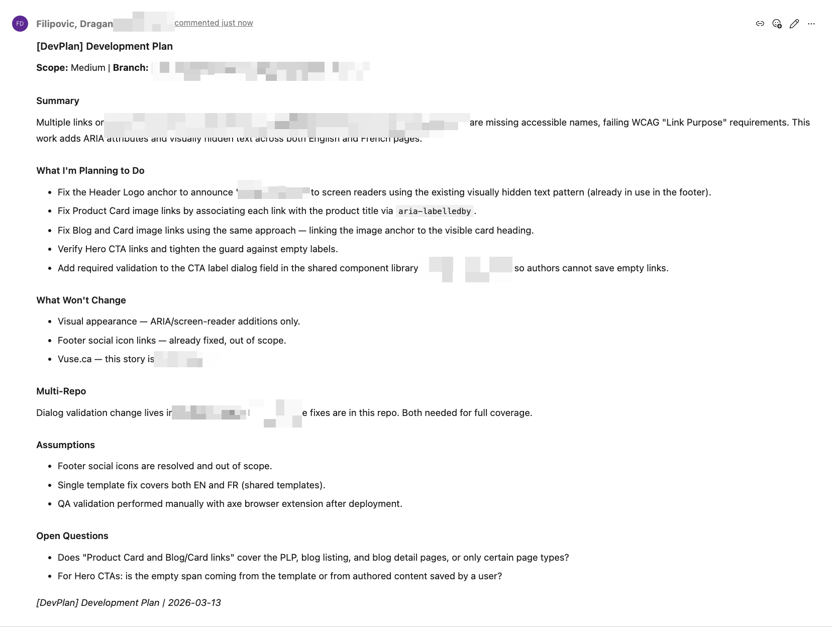 Development Plan -- Team Share in ADO