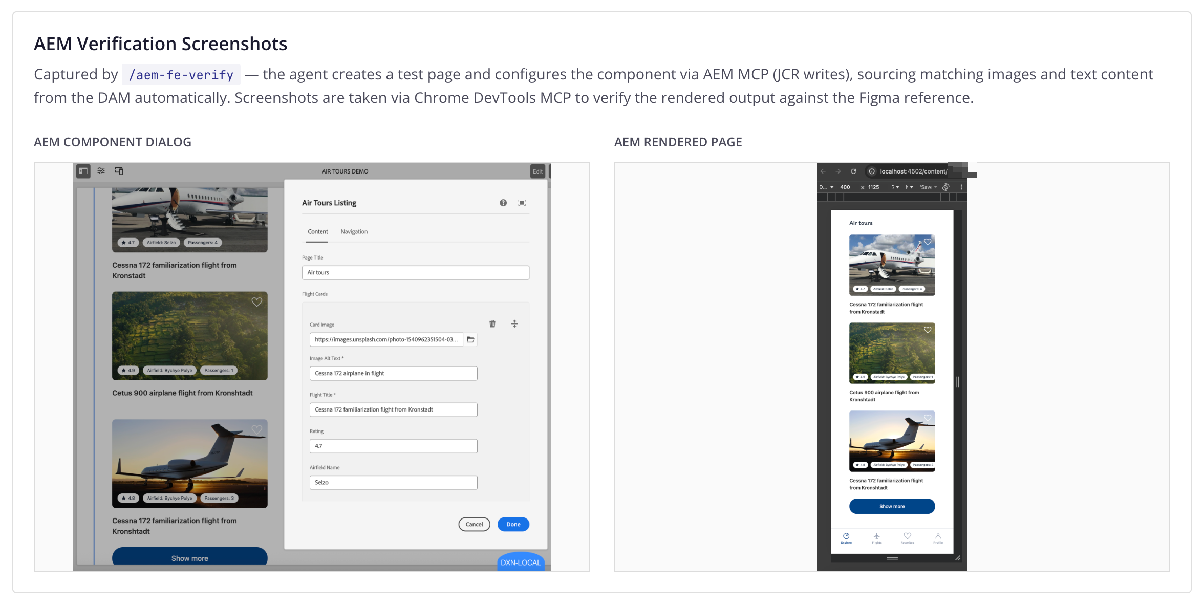 AEM Page -- Component Dialog & Rendered Page