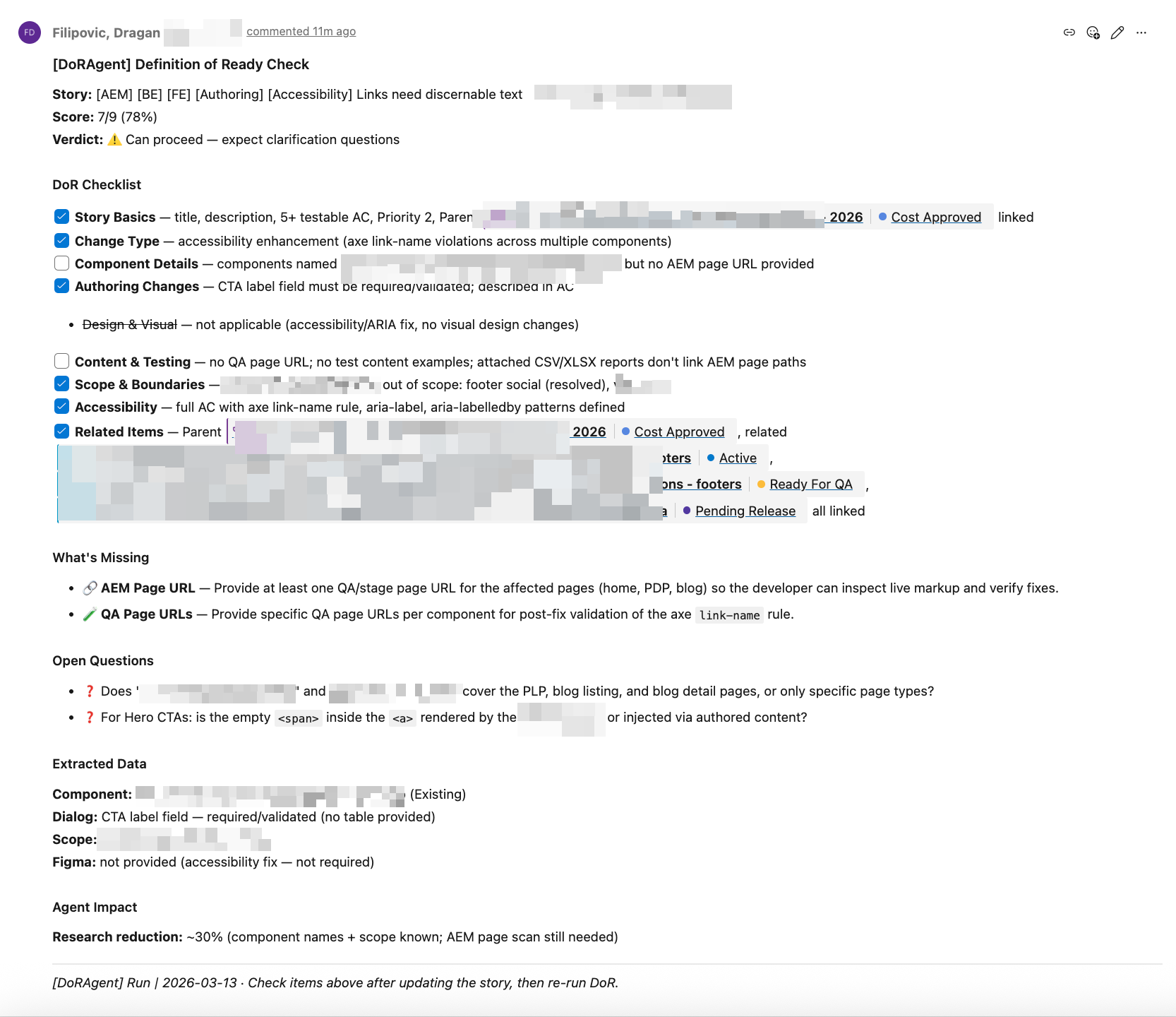 DoR Check Comment in ADO