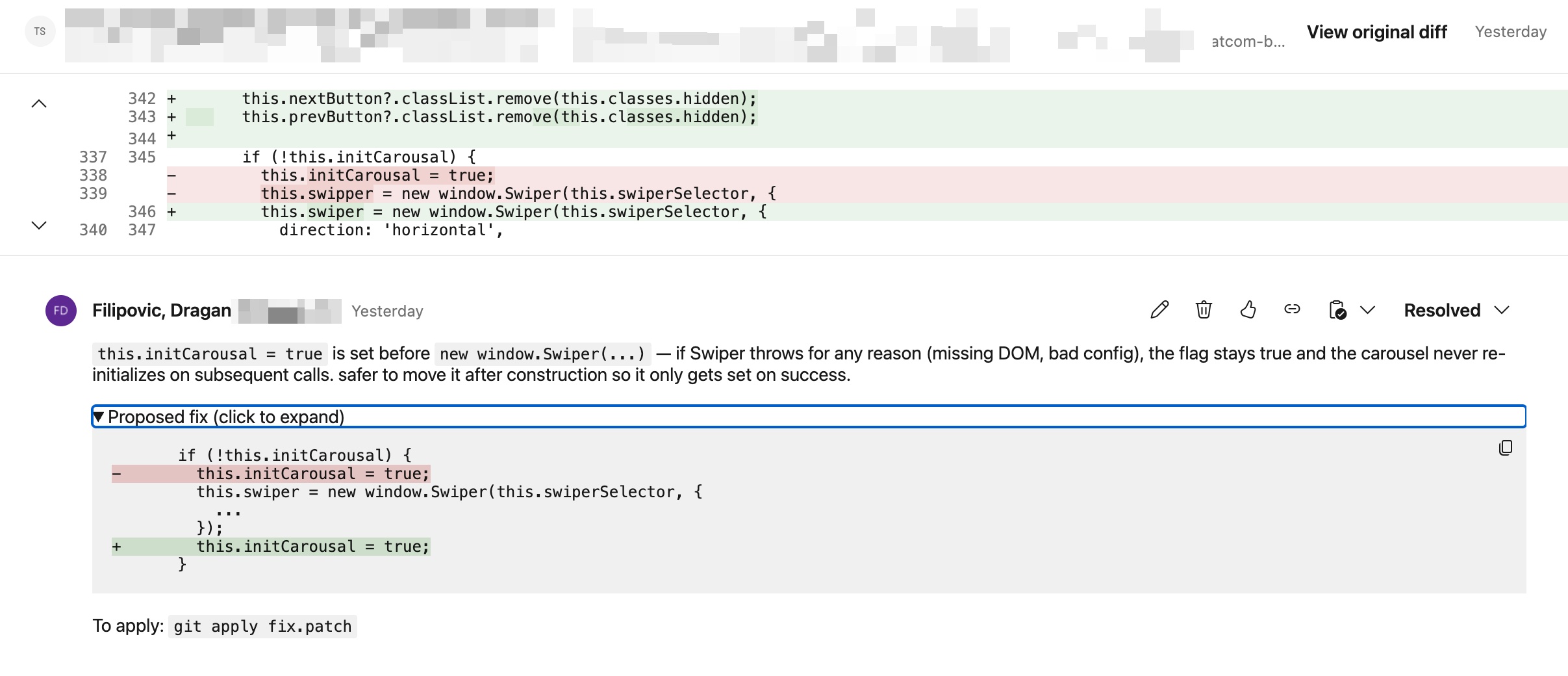 PR Review -- Inline Code Patch